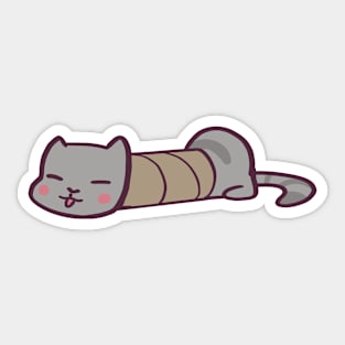 Silly Cute Cartoon Cat Stuck in Paper Roll Tube Sticker